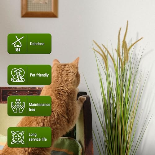 KOL Artificial 4ft Horsetail Reed Grass, 47.2in Artificial Indoor Outdoor Fake Grass Plant, Home Office Wedding Decorative Artificial Plants & Flowers in Pot Faux Plant Greenery, Housewarming Gift - size: 4FT