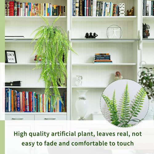 LOYWREE 2Pack Small Fake Hanging Plant with Pot, Artificial Potted Fern Plant, 28.7-in Long Faux Hanging Ferns Vine Plant for Shelf Home Office Indoor Outdoor Garden Greenery Decor (Black Pot) - color: Fern, size: 2Pack
