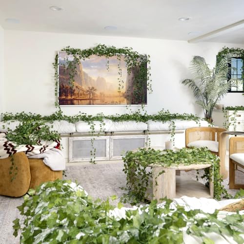 CQURE 24 Pack 168Ft Artificial Ivy Fake Vines,Ivy Garland Greenery Garland Fake Hanging Plants Vines Aesthetic Green Leaves for Bedroom Wedding Party Garden Wall Room Decor