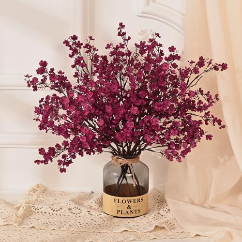 Yastouay Fake Fall Flowers Real Touch Silk Flowers, 5Pcs Fall Burgundy Artificial Flowers for Decorations, Babys Breath Artificial Flowers Bulk for Thanksgiving Fall Decor Floral Arrangement - color: Burgundy, size: 5 Pcs