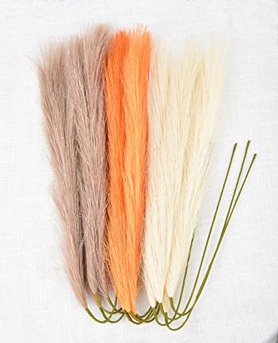 LSKYTOP Orange Pampas Grass Decor,23Inch 12pcs Faux Pampas Grass Bouquets Artificial Pampas Fake Pampas Flower for Home Living Room Bedroom Vase Decor - color: Orange 12pcs