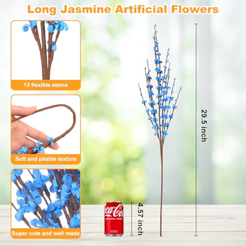 Wootkey 10 Pcs 29.5" Long Jasmine Artificial Flowers Fake Flowers Dry Branches Stem for Home Office DIY Floral Art Plant Wedding Table Centerpieces Party Vase Decoration (Macaron Blue) - color: Macaron Blue, size: 10pcs-29.5''