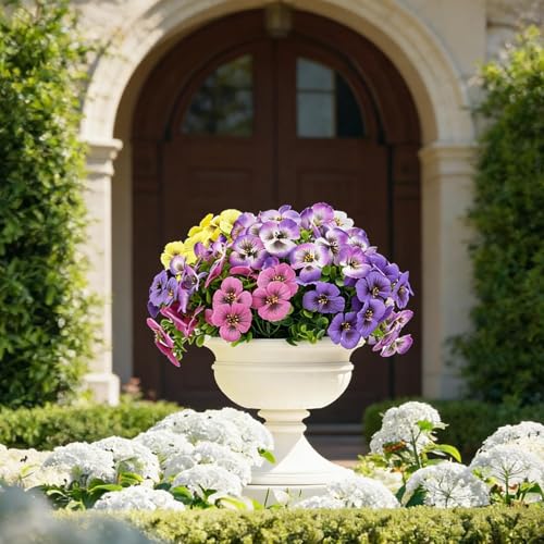 10 Pack Artificial Orchid Stems,5 Colors 2 Each Outdoor Fake Flowers UV Resistant, Spring Front Porch Decor,Wedding Outside Party Table Centerpieces Decoration(Purple1, Rose, White, Yellow,purple2) - color: Mix Flower-10