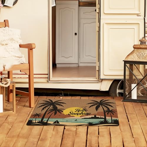 Beach Hello Sunshine Door Mat, Coastal Summer Doormat, Beach Welcome Front Door Mat Indoor Outdoor Entrance, Boho Beachy Artificial Coir Doormats Rugs for Patio Entry Home Decor, 30x17in - color: Beach