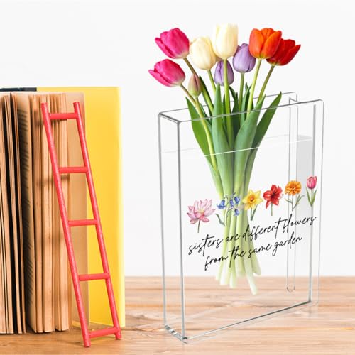 Sisters Book Flower Vase Mothers Day Birthday Thank You Gifts for Sisters Sister are Different Flower from The Same Garden Cute Acrylic Book Shaped Vase Decor for Home Office Table Shelf Vase 3806 - style: Country Rustic