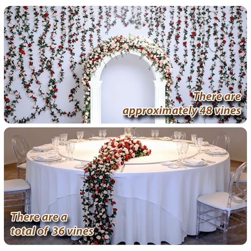 Miracliy 8Pcs 66FT Red Flower Garland, Orange Artificial Rose Floral Vines Fake Hanging Spring Flower Garland for Wall Backdrop Wedding Arch Tea Party Door Mantle Decoration - color: Orange-8pcs