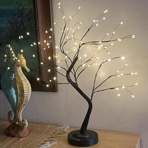 FuChsun Bonsai Tree Light 108 LED Fairy Twinkling Tree Lamp with Timer Black Branches, Battery/USB Operated (Warm White Glow-Black Branch) - color: Warm White Glow-black Branch