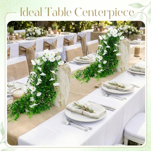 Yinder 2 Set/6pcs Artificial Eucalyptus and Morning Glory Stems, Fake Hanging Flowers for Wedding Home Garden Patio Porch Decor