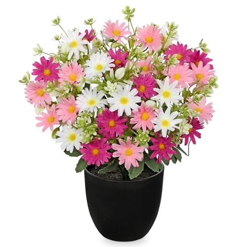 DILATATA Artificial Daisy Flowers in Pot 12 Inch Fake Flowers Silk Daisy Arrangement Faux Plant Flower Decor for Spring Home Decor Table Centerpiece Garden Porch Window - Pink - color: Pink-daisy