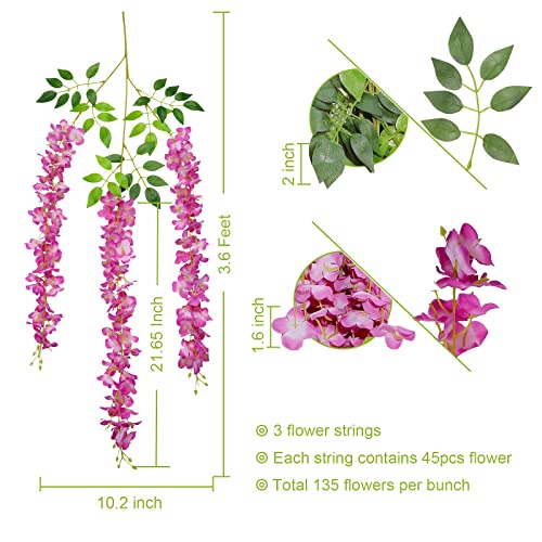 U'Artlines 24 Pack (Total 86.4 Feet) Artificial Fake Wisteria Vine Rattan Hanging Garland Silk Flowers String Home Party Wedding Decor (24, Purple Red) - color: Purple Red
