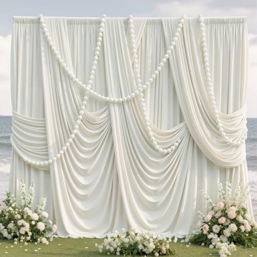 10x10ft Wrinkle Free Ivory Backdrop Curtains for Parties, 2 Panels 5x10ft Silky Polyester Photo Backdrop Drapes Back Drop Cloth Drapery for Wedding Birthday Photography Background - color: Ivory, size: 10ftx10ft