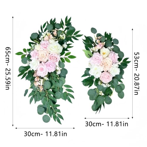 Petalivebioom Artificial Wedding Arch Flowers (Pack of 2), White Wedding Flowers for Wedding Welcome Ceremony Sign, Faux Floral Swags, Banquet and Reception Backdrop Floral Decoration (White & Pink) - color: White and Pink