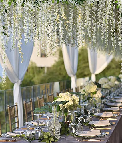 Wisteria Hanging Flowers 24 Pack Artificial Flowers Fake Wisteria Vine Rattan Hanging Garland Silk Flowers String for Party Home Wall Greenery Wedding Decor (White) - color: White, size: 24 PCS