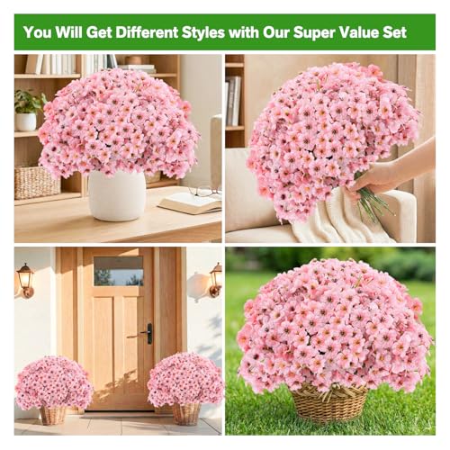 22 Pack Artificial Flowers Outdoor Fake Plants, Faux Flowers UV Resistant with Plastic Plants, Faux Silk Flowers for Outdoors Outside Front Porch Hanging Planter Window Box Garden Decoration(Pink) - color: Pink, size: 22 Bundles