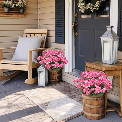 4Pcs Pink Geraniums Artificial Flowers Realistic for Outdoors 14" Faux Silk Geraniums for Outdoors UV Resistant Fake Flowers for Planters Home Garden Porch Balcony Patio Cemetery (Pink) - color: Pink