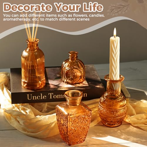 Babenest 12pcs Amber Small Bud Vase Set, Mini Gradient Glass Flower Vases in Bulk, Decorations Vintage Little Vase for Rustic Wedding Party Home Office Recepetion Centerpieces Table Decor - color: Amber, size: 12pcs