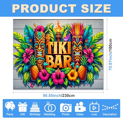BlissYard Tiki Bar Tropical Party Backdrop 8x6ft Luau Hawaiian Island Mask Design Photo Booth Background for Summer Birthday Beach Pool Party BBQ Event Indoor Outdoor Wall Decoration - color: Summer Beach#02
