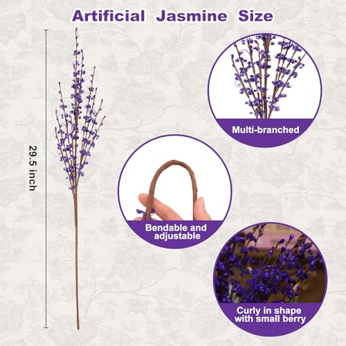 5Pcs Long Stem Jasmine Purple Flowers Artificial, 29.5"/75cm Table Flower Decor Faux Jasmine Bouquet for Wedding Bride Shower Party DIY Floral Art Arrangements Decoration - color: Purple, size: 5 PCS