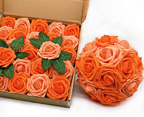 Artificial Flowers 50PCS Real Looking Mixed Vivid Orange Fake Roses with Stem for DIY Wedding Bouquets Centerpieces Baby Shower Party Home Decorations - color: Mixed Vivid Orange, size: 3"/50pcs