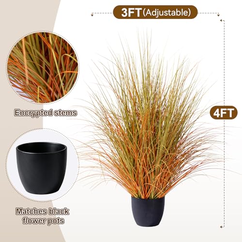 large fake grass Big Artificial Cattail Reed Grass indoor outdoor realistic floor plants faux plastic plantas synthetic pampas grass for home living room corner office patio front porch bonsai decor - color: Yellow, size: 4FT