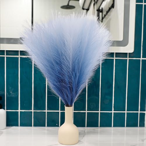 6 PCS Faux Pampas Grass Arrangement - 18"/45cm Artificial Fluffy Pompous Grass Stems for Boho Chic Home and Wedding Decor (Blue Gradient) - color: B4- Blue Gradient