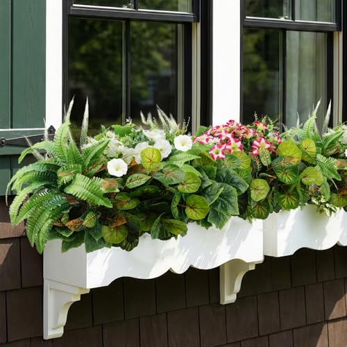 20 Pcs Artificial Plants Outdoor, Realistic Faux Greenery & Flowers UV Resistant Fake Plastic Begonia Morning Glory Eucalyptus Fern for Outdoor Decorations Patio Garden Front Porch Yard Decor