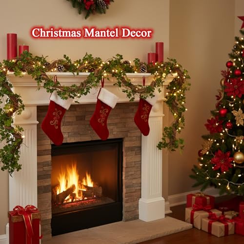 68.9inch Bendable Creepy Artificial Greenery Garland Faux Tree Trunk Branches Twigs Twisted Grape Vines Clover Leaves for Fireplace Mantel Halloween Wall Hanging Outdoor Baby Shower Party Swing Decor