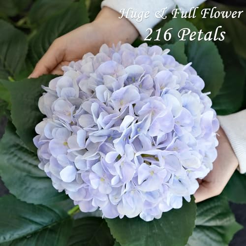 JINWOE Boho Fake Hydrangea Artificial Flowers, 4Pcs 22" Large Lifelike Silk Artificial Hydrangeas, Full Fake Flowers for Bouquet Table Centerpieces Wedding Indoor Home（Light Blue Violet） - color: Light Blue Violet