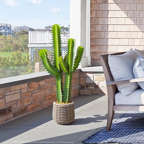 Artificial Cactus Plants, 3ft Tall UV-Resistant Fake Desert Cacti Plant in Brown Pot, Faux Floor Plants for Home Office Hotel Patio Balcony or Garden Indoor Outdoor Decor - size: 35"