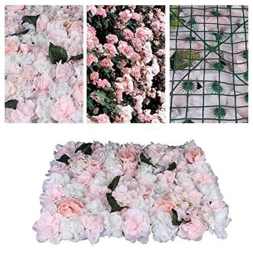 DNYSYSJ Flower Wall 6PCS 23.62" x 15.75" x 0.79" Lifelike Champagne Hydrangea Artificial Rose Flowers Panel Silk Fabric Wall Mat for Garden Patio Wedding Stage Indoor Outdoor Decor - color: Gradient Pink, size: 6 pieces