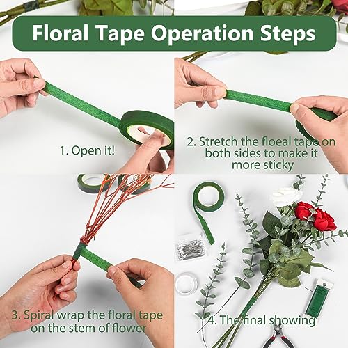 NESCCI Flower Tape,Floral Tape for Bouquets,12 Rolls of 1/2 "Wide Dark Green Flower Tape,Used for Wrapping Bouquet Stems and Flower Crafts,Wedding Bouquet (Dark Green, Size 264 Yards) - size: Floral Tapes 12 Rolls