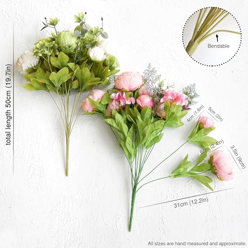 FiveSeasonStuff Artificial Peony Bouquet, Pink, Beige & Green Silk Flowers for Wedding Centerpieces, Bridal Bouquets & Home Decor – Spring Waltz - color: Pink Beige Green