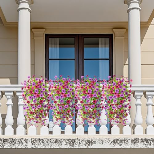 Homsunny Artificial Fake Flowers for Outdoor UV Resistant Faux Hanging Plants Outside 2 Pcs Silk Flower No Fade Realistic for Spring Summer Porch Patio Planter Home Decoration (Mix Purple) - color: Mix Purple