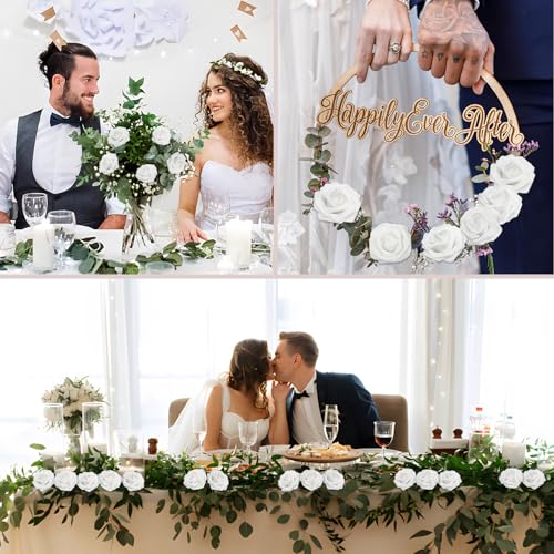 200PCS White Realistic Roses - Artificial Latex Foam Flowers with Bendable Stems & 100PCS Leaves for Wedding, Home and Party DIY Decor - color: White, size: 200
