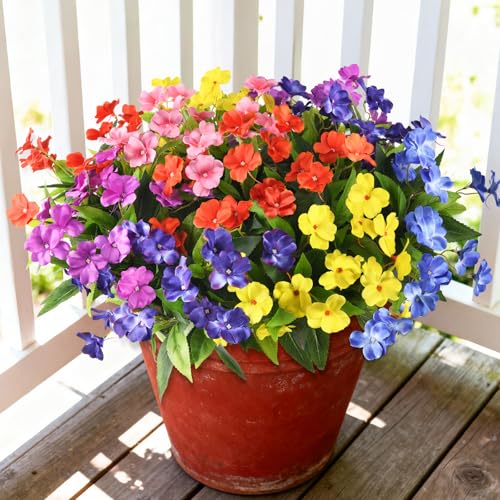 Hommyea Artificial Fake Flowers for Outdoor, 6 Bundles UV Resistant Faux Plants Decoration Silk Flowers No Fade Plastic Flowers for Outside Planters Home Porch Patio Yard Garden Decor - color: Multi Color