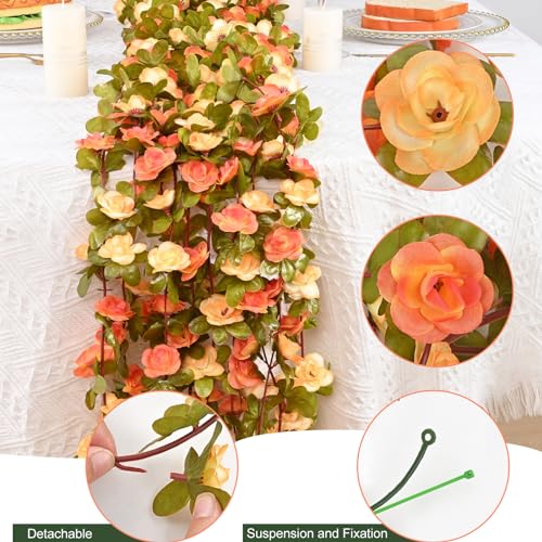 MARTINE MALL Flower Vines, 5 Strands 41Ft Rose Vines for Bedroom, Champagne and Orange Floral Garland for Room Birthday Wedding Party Garden Wall Decor - color: Champagne and Orange, size: 5 Packs