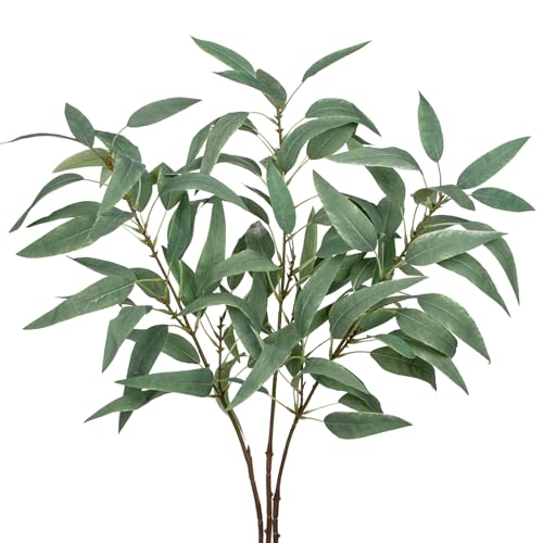 Faux Eucalyptus Stems Willow Eucalyptus Leaves 34” Long Fake Salix Leaves 3 Pcs Artificial Greenery Stems for DIY Bouquet Arrangements Centerpieces Shower Decorations-Artificial Eucalyptus Stems - color: Gray Green, size: 3Pcs