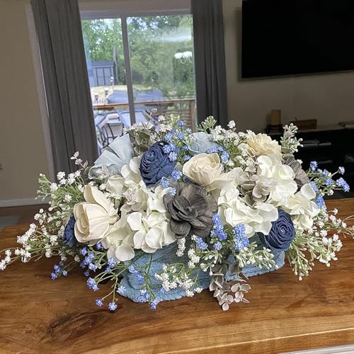 ABAJI Tiny Babys Breath Artificial Flowers Gypsophila Real Touch Flowers for Wedding Party Home Garden Decoration 12 inch in Length Small and Short - color: Light Blue, size: 6 PCS