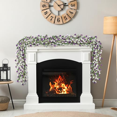 6ft Spring Summer Flower Garland, Artificial Floral Vine for Wall Backdrop Mantle Fireplace Stair Table Wedding Arch, All Season Home Door Porch Decor (Purple) - color: Purple