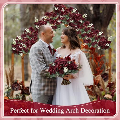 Wavwavw 6 Pcs Artificial Peony Silk Florals Fake Mix Silk Peony Rose Faux Flower Hydrangea Bouquet Elegant Realistic Wedding Floral Centerpiece for Home Party Table Arrangement (Red) - color: Red