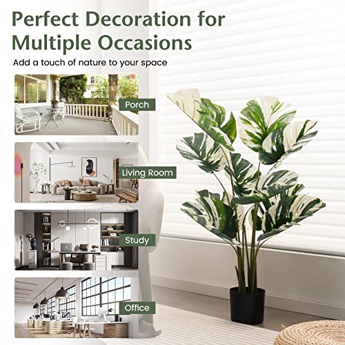 Goplus 4ft Artificial Monstera Deliciosa Plant, 2 Pack Tall Fake Tropical Palm Tree in Pot with 10 Decorative Split Leaves, Faux Swiss Cheese Plant for Floor Home Office Living Room Decor