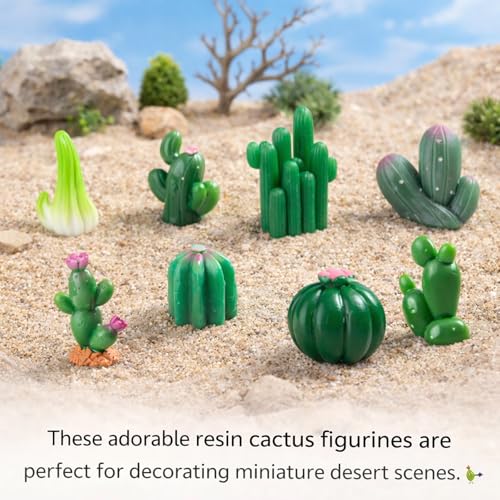 Mini Cactus, 34 Piece Small Cactus Decor Collection with Desert Theme, Resin Figurines for Home and Office Decoration, Miniature Garden Arrangement Decorations