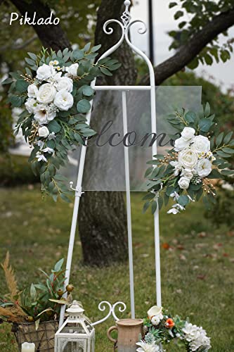 Faux Arch Flower Swag Set of 2 for Wedding Welcome Signs Floral Swag Wedding Reception Ceremony Signs Decor (White) - color: White