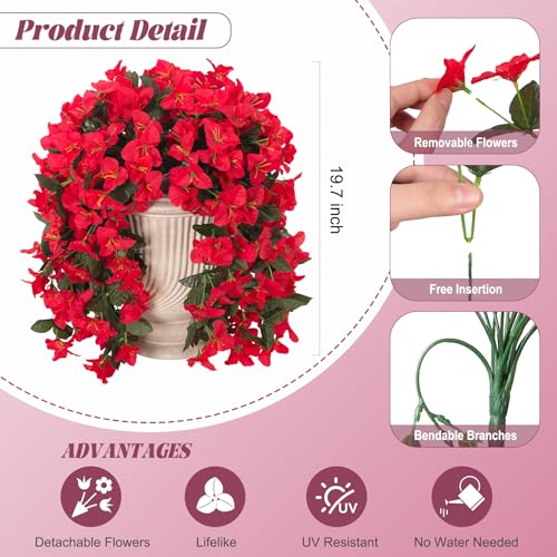 INXUGAO 2 pcs Artificial Faux Bougainvillea Flowers Plants for Outdoor Outside Summer Decoration, Fake Silk UV Resistant Long Trailing Vines for Front Door Porch Planter Balcony - color: Red