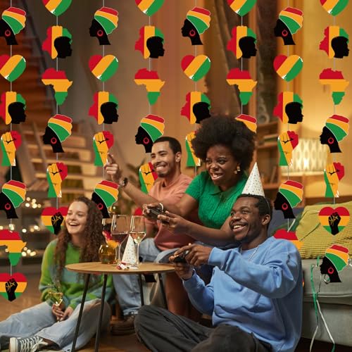 Spakon 8 Pcs Juneteenth Garlands Decoration Juneteenth Day Hanging Banner African American Red Yellow Black and Green Paper Cutouts for 1865 Freedom Day June 19th Holiday Party Supplies - color: Black History Month