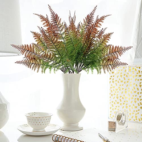 Artificial Boston Shrubs, Plastic Fern Plants Leaves Persian Grass Simulation Fake Bushes Outdoor Indoor Home Garden Verandah Parterre Table Centerpieces Decoration Red 2 Pack - color: Red Fern Grass / 2pcs