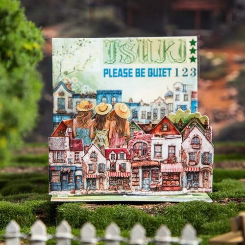 Weird House PET Tape Set with Clip, 6 Rolls of Vintage Town Stickers for Scrapbooking, Journaling, DIY Crafts, and Planners - color: Curious House