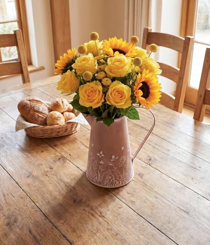 Yoillione Rustic Farmhouse Flower Vase, Shabby Chic Clay Brown Metal Jug Vase for Kitchen and Table Decor, Gifts for Women - color: Clay Brown Wildflower, size: Small