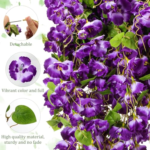XunYee 8 Pcs Artificial Hibiscus Flowers for Outdoors Spring Summer Decor Fake Hanging Flowers Plants Uv-Resistant Faux Hibiscus Flower for Outside Porch Patio Front Door (Blue and Purple) - color: Blue and Purple