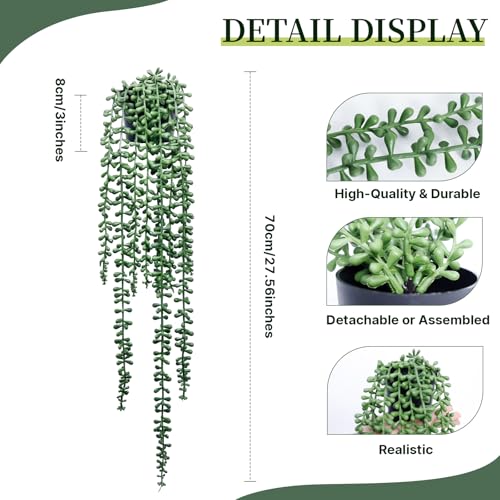 Artificial Hanging Plants for Shelf, 2-Pack Fake Potted Greenery Faux String of Pearls in Black Pot, Décor for Office Living Room Bathroom Indoor Outdoor - color: 2-pack String of Pearls